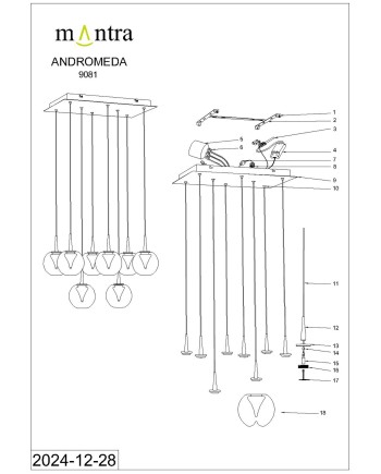 ANDROMEDA * LÁMPARA 8L- BASE RECTÁNGULO ORO - 8941+8938+8939+8940